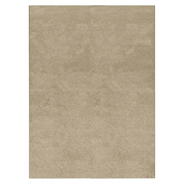 Kurzflorteppich Sinfonie - Hellbraun, 350 x 80 cm, 100 % Polyamid - Nahaufnahme eines eleganten, sandfarbenen Teppichs mit einer weichen, strukturierten Oberfläche und einer dezenten Umrandung.