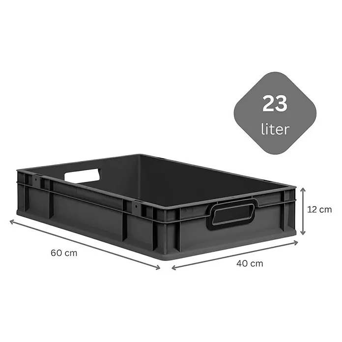 Proregal Euroboxen-Set 10x Eurobox NextGen Color - L x B x H: 60 x 40 x 12 cm, Kunststoff, Schwarz, Schwarz, 10 Stk. - Graue Kunststoffbox mit den Maßen 60 x 40 x 12 cm und einem Fassungsvermögen von 23 Litern.\n