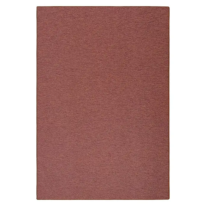 Flachgewebeteppich London - Terra, 200 x 200 cm, 100 % Polypropylen - Nahaufnahme einer Stoffprobe in einem gedeckten, rötlichen Farbton, ideal für Polsterarbeiten oder Vorhänge, mit feiner Textur.