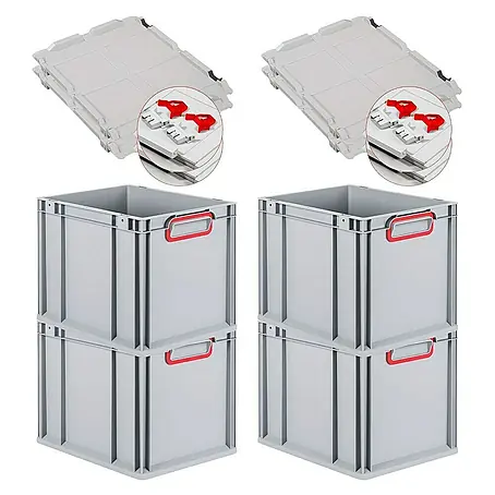 Proregal  Euroboxen-Set 4x Eurobox NextGen Color mit Scharnierdeckel und Verschlüssen
