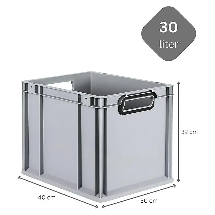 Proregal Euroboxen-Set 5x Eurobox NextGen Color mit Auflagedeckel und Schiebeschnappverschlüsse - Kunststoff, Grau, Schwarz, 5 Stk. - Graue 30-Liter-Kunststoffbox mit Griffen und den Maßen 40 x 30 x 32 cm, ideal zur Aufbewahrung und Organisation.