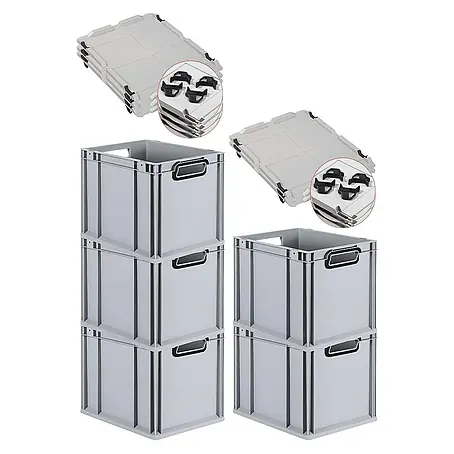 Proregal  Euroboxen-Set 5x Eurobox NextGen Color mit Auflagedeckel und Schiebeschnappverschlüsse