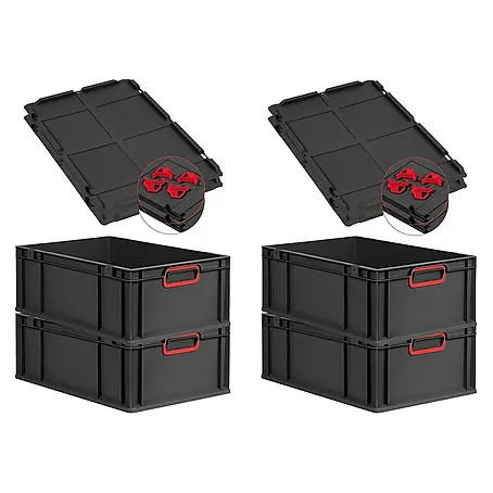 Proregal  Euroboxen-Set 4x Eurobox NextGen Color mit Auflagedeckel und Schiebeschnappverschlüsse