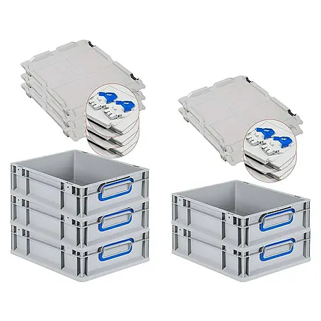 Proregal  Euroboxen-Set 5x Eurobox NextGen Color mit Scharnierdeckel und Verschlüssen