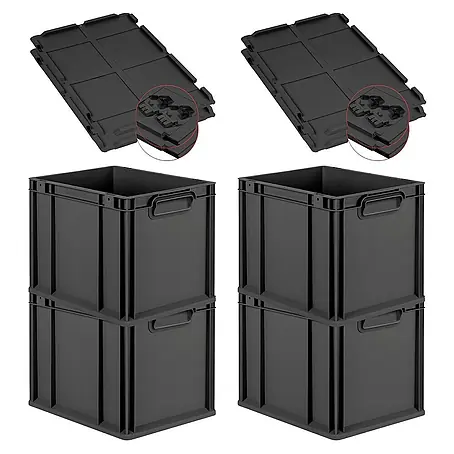 Proregal  Euroboxen-Set 4x Eurobox NextGen Grip mit Scharnierdeckel und schwarzen Verschlüssen