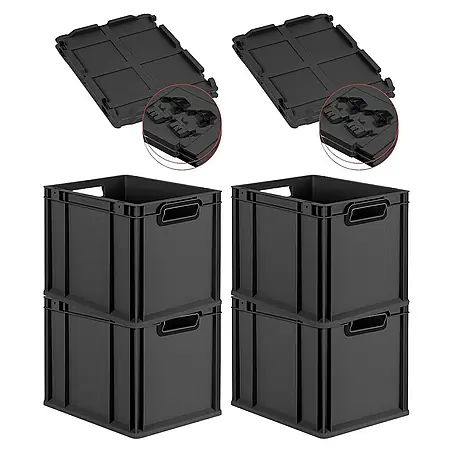 Proregal  Euroboxen-Set 4x Eurobox NextGen Color mit Scharnierdeckel und Verschlüssen
