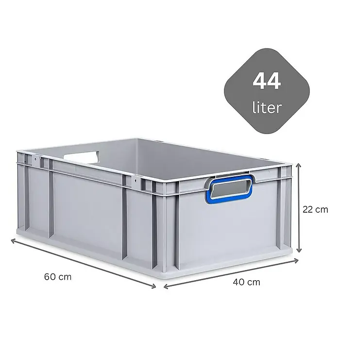 Proregal Euroboxen-Set 5x Eurobox NextGen Color - L x B x H: 60 x 40 x 22 cm, Kunststoff, Grau, Blau, 5 Stk. - Graue Kunststoffbox mit den Maßen 60 x 40 x 22 cm und einem Volumen von 44 Litern, ideal für die Lagerung und Organisation.