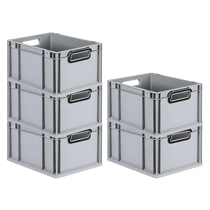 Proregal Euroboxen-Set 5x Eurobox NextGen Color - L x B x H: 40 x 30 x 22 cm, Kunststoff, Grau, Schwarz, 5 Stk. - Stapelbare graue Kunststoffboxen, ideal für Lagerung und Transport. Praktische Helfer für Ordnung in Werkstatt und Lager.
