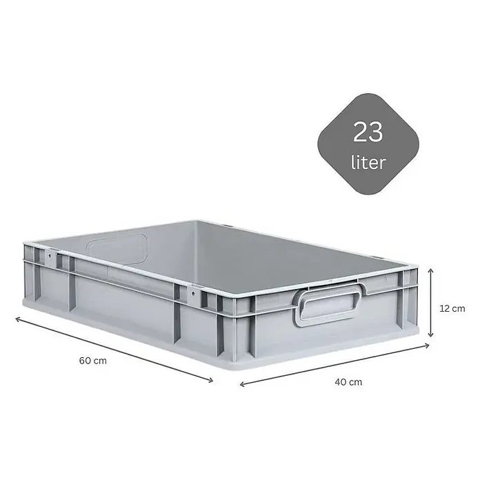 Proregal Euroboxen-Set 8x Eurobox NextGen Grip mit Scharnierdeckel und blauen Verschlüssen - L x B x H: 60 x 40 x 12 cm, Kunststoff, Grau, 8 Stk. - Graue Kunststoffbox mit den Maßen 60 x 40 x 12 cm und einem Fassungsvermögen von 23 Litern.