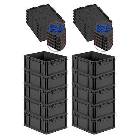 Proregal  Euroboxen-Set 10x Eurobox NextGen Grip mit Auflagedeckel inkl. 4 blauen Verschlüssen