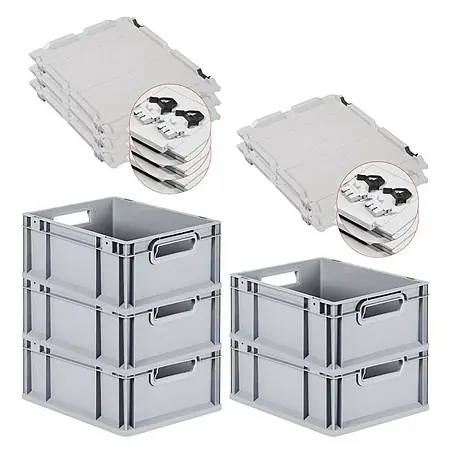 Proregal  Euroboxen-Set 5x Eurobox NextGen Economy mit Scharnierdeckel und schwarzen Verschlüssen