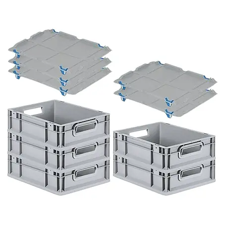 Proregal  Euroboxen-Set 5x Eurobox NextGen Economy mit Auflagedeckel und 4x Verschlüsse Blau
