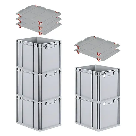 Proregal  Euroboxen-Set 5x Eurobox NextGen Economy mit Auflagedeckel und 4x Verschlüsse Rot