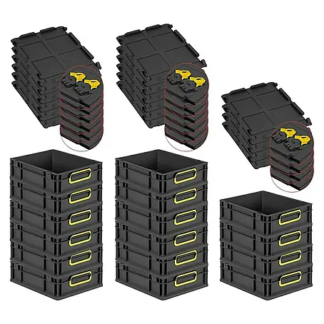 Proregal  Euroboxen-Set 16x Eurobox NextGen Color mit Scharnierdeckel und Verschlüssen