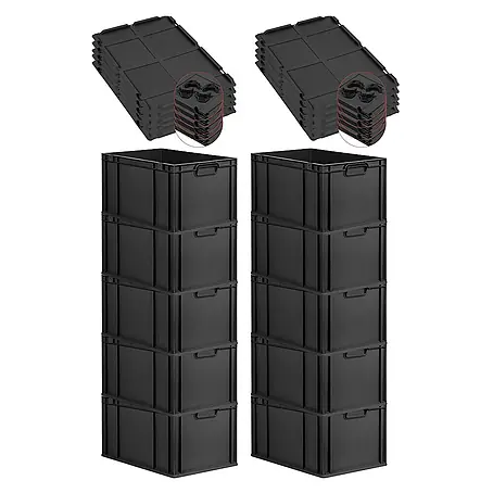 Proregal  Euroboxen-Set 10x Eurobox NextGen Grip mit Auflagedeckel inkl. 4 schwarzen Verschlüssen