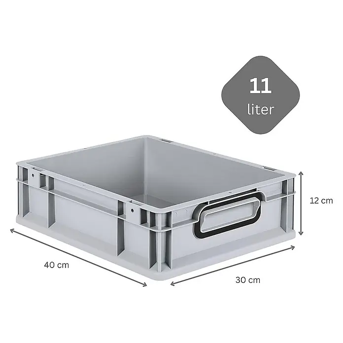 Proregal Euroboxen-Set 16x Eurobox NextGen Color - Kunststoff, Grau, Schwarz, 16 Stk. - Graue 11-Liter-Kunststoffbox mit Griffen und den Maßen 40 x 30 x 12 cm, ideal für Lagerung und Transport.