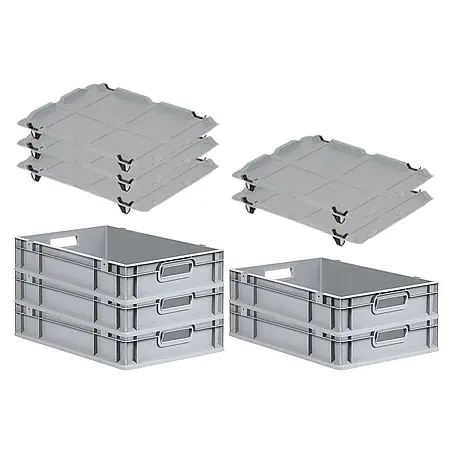 Proregal  Euroboxen-Set 5x Eurobox NextGen Economy mit Auflagedeckel und 4x Verschlüsse Schwarz