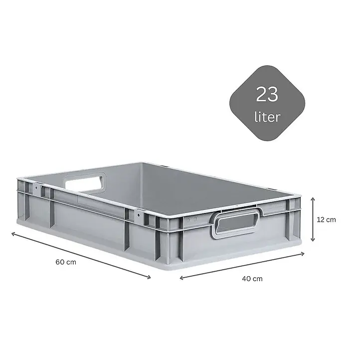 Proregal Euroboxen-Set 5x Eurobox NextGen Economy mit Auflagedeckel und 4x Verschlüsse Schwarz - Kunststoff, Grau, 5 Stk. - Graue Kunststoffbox mit den Maßen 60x40x12 cm und einem Fassungsvermögen von 23 Litern. Die Box hat praktische Griffe.