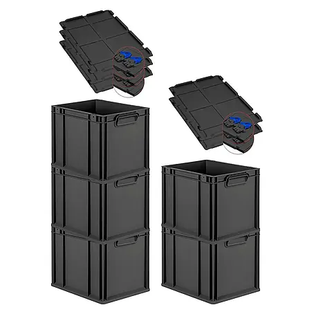 Proregal  Euroboxen-Set 5x Eurobox NextGen Grip mit Scharnierdeckel und blauen Verschlüssen