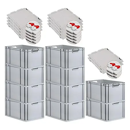 Proregal  Euroboxen-Set 10x Eurobox NextGen Economy mit Scharnierdeckel und roten Verschlüssen