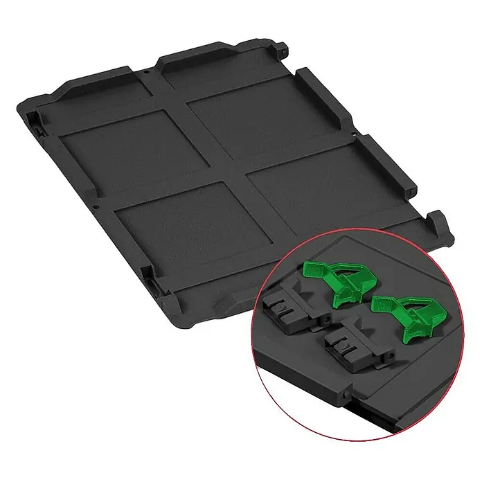 Proregal Euroboxen-Set 5x Eurobox NextGen Grip mit Scharnierdeckel und grünen Verschlüssen - Kunststoff, Schwarz, 5 Stk. - Schwarze Kofferraumwanne mit Antirutschbeschichtung und Befestigungselementen für sicheren Halt im Fahrzeug. Ideal für den Transport.