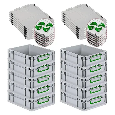 Proregal  Euroboxen-Set 10x Eurobox NextGen Color mit Auflagedeckel und Schiebeschnappverschlüsse