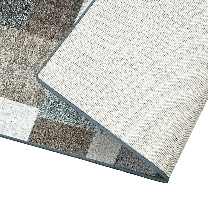 Teppichläufer Lucano - Beige, 200 x 80 cm, 100 % Polyamid - Nahaufnahme eines Teppichs mit geometrischem Muster, der eine moderne und stilvolle Note verleiht.