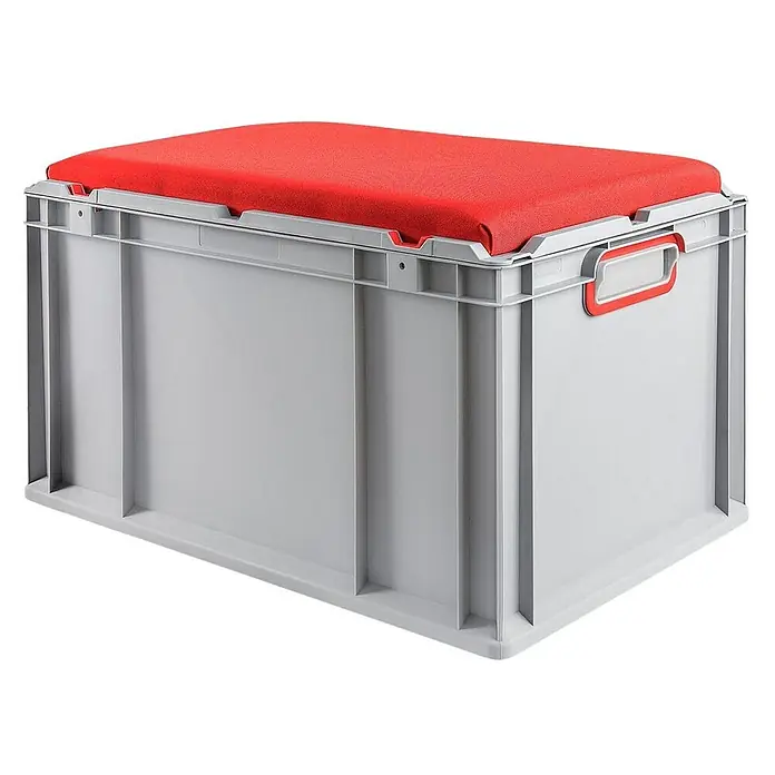 Proregal Euroboxen-Set 2x Eurobox NextGen Seat Box Rot - L x B x H: 60 x 40 x 36,5 cm, Kunststoff, Grau, Rot, 2 Stk. - Aufbewahrungsbox mit rotem Sitzkissen für mehr Komfort und praktischen Stauraum. Ideal für Zuhause und Büro.