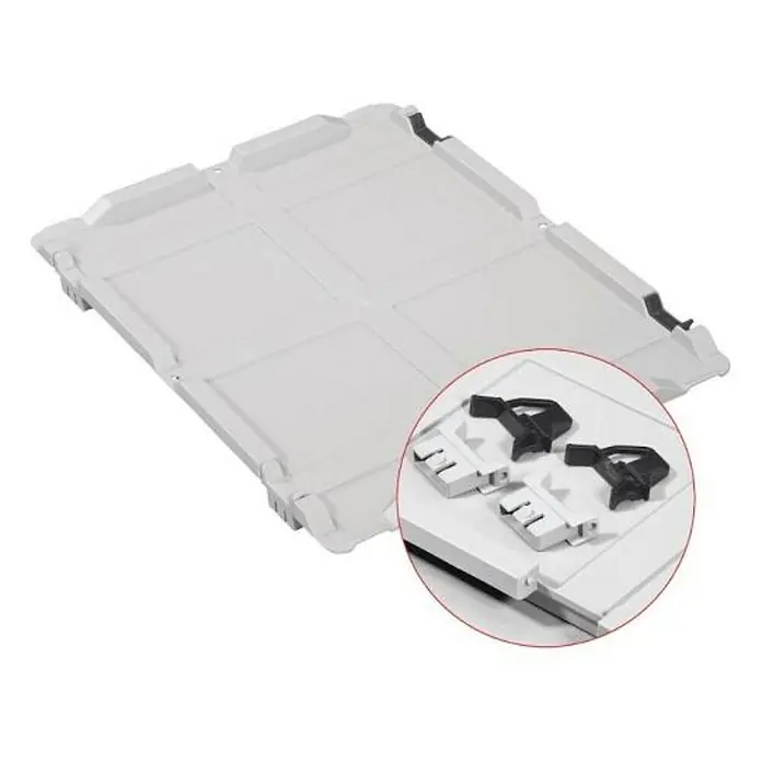 Proregal Euroboxen-Set 5x Eurobox NextGen Economy mit Scharnierdeckel und schwarzen Verschlüssen - L x B x H: 60 x 40 x 32 cm, Kunststoff, Grau, 5 Stk. - Das Bild zeigt eine weiße Geräteabdeckung mit Zubehör, ideal als Ersatzteil für Haushaltsgeräte.