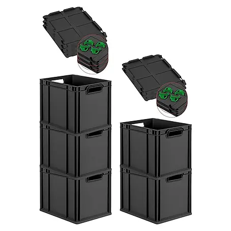 Proregal  Euroboxen-Set 5x Eurobox NextGen Grip mit Auflagedeckel inkl. 4 grünen Verschlüssen