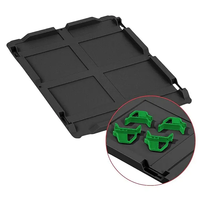 Proregal Euroboxen-Set 5x Eurobox NextGen Grip mit Auflagedeckel inkl. 4 grünen Verschlüssen - Kunststoff, Schwarz, 5 Stk. - Schwarze Kofferraummatte mit grünen Befestigungsclips für sicheren Halt im Auto. Praktisches Autozubehör.