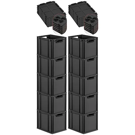 Proregal  Euroboxen-Set 10x Eurobox NextGen Color mit Auflagedeckel und Schiebeschnappverschlüsse