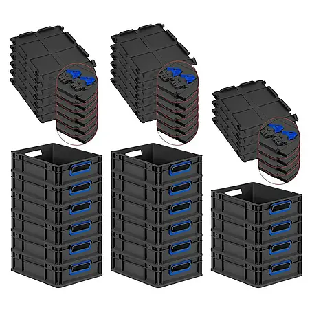 Proregal  Euroboxen-Set 16x Eurobox NextGen Color mit Scharnierdeckel und Verschlüssen