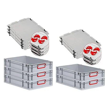 Proregal  Euroboxen-Set 5x Eurobox NextGen Color mit Auflagedeckel und Schiebeschnappverschlüsse
