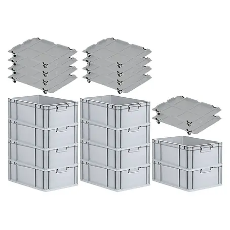 Proregal  Euroboxen-Set 10x Eurobox NextGen Economy mit Auflagedeckel und 4x Verschlüsse Schwarz