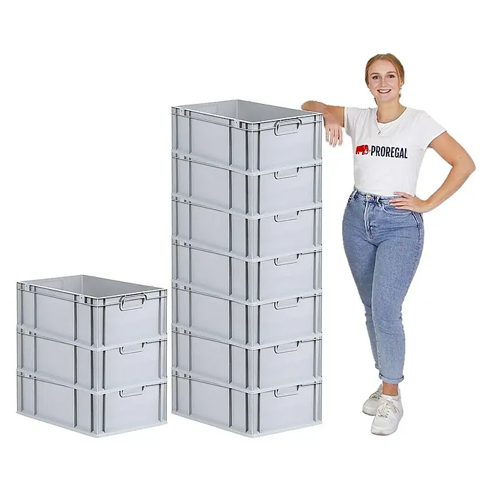 Proregal Euroboxen-Set 10x Eurobox NextGen Economy mit Auflagedeckel und 4x Verschlüsse Schwarz - Kunststoff, Grau, 10 Stk. - Graue Kunststoffboxen von Proregal, ideal für Lagerung und Ordnung. Praktisch gestapelt, vielseitig einsetzbar.
