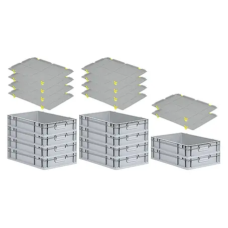 Proregal  Euroboxen-Set 10x Eurobox NextGen Grip mit Auflagedeckel inkl. 4 gelben Verschlüssen