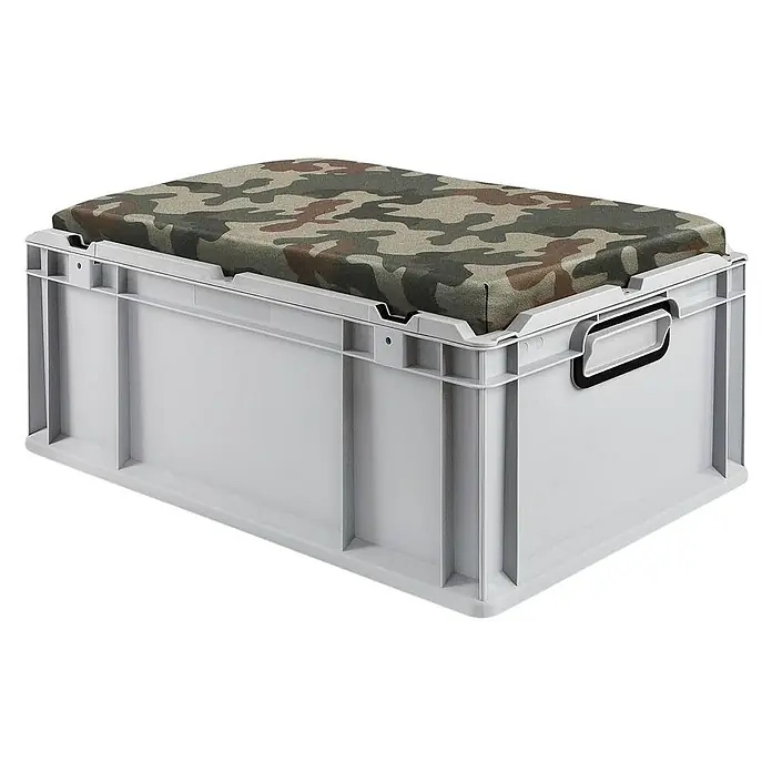Proregal Euroboxen-Set 3x Eurobox NextGen Seat Box Camouflage - L x B x H: 60 x 40 x 26,5 cm, Kunststoff, Grau, Camouflage, 3 Stk. - Graue Eurobox mit Tarnmusterkissen als Deckel, ideal zur Aufbewahrung und als Sitzgelegenheit. Praktisch und vielseitig einsetzbar.