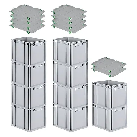 Proregal  Euroboxen-Set 10x Eurobox NextGen Grip mit Auflagedeckel inkl. 4 grünen Verschlüssen
