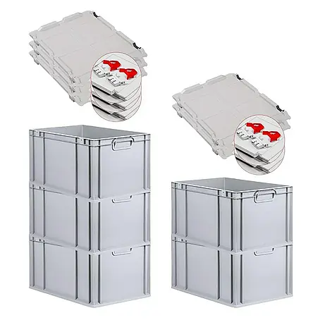 Proregal  Euroboxen-Set 5x Eurobox NextGen Economy mit Scharnierdeckel und roten Verschlüssen