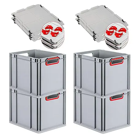 Proregal  Euroboxen-Set 4x Eurobox NextGen Color mit Auflagedeckel und Schiebeschnappverschlüsse