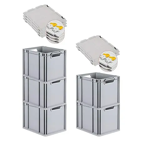 Proregal  Euroboxen-Set 5x Eurobox NextGen Economy mit Scharnierdeckel und gelben Verschlüssen