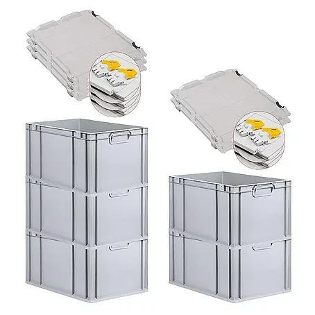 Proregal  Euroboxen-Set 5x Eurobox NextGen Economy mit Scharnierdeckel und gelben Verschlüssen