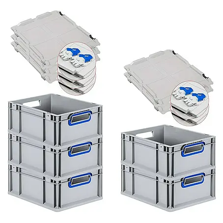 Proregal  Euroboxen-Set 5x Eurobox NextGen Color mit Scharnierdeckel und Verschlüssen
