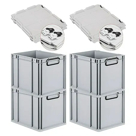 Proregal  Euroboxen-Set 4x Eurobox NextGen Color mit Scharnierdeckel und Verschlüssen