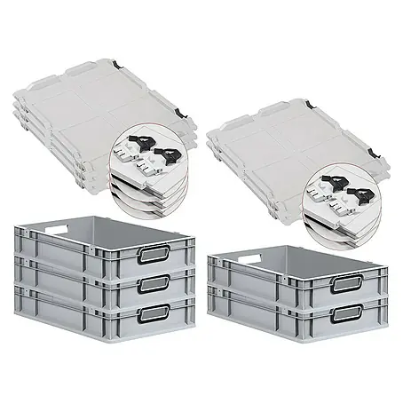 Proregal  Euroboxen-Set 5x Eurobox NextGen Color mit Scharnierdeckel und Verschlüssen