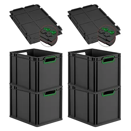 Proregal  Euroboxen-Set 4x Eurobox NextGen Color mit Scharnierdeckel und Verschlüssen