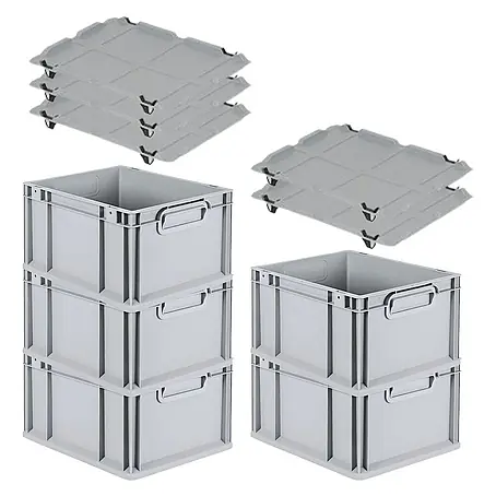 Proregal  Euroboxen-Set 5x Eurobox NextGen Economy mit Auflagedeckel und 4x Verschlüsse Schwarz