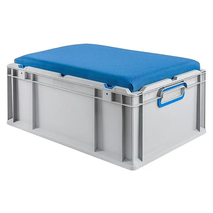 Proregal Euroboxen-Set 3x Eurobox NextGen Seat Box Blau - L x B x H: 60 x 40 x 26,5 cm, Kunststoff, Grau, Blau, 3 Stk. - Graue Lagerbox mit blauem gepolstertem Deckel. Perfekt zum Verstauen und Sitzen. Praktisch und komfortabel für jeden Raum.