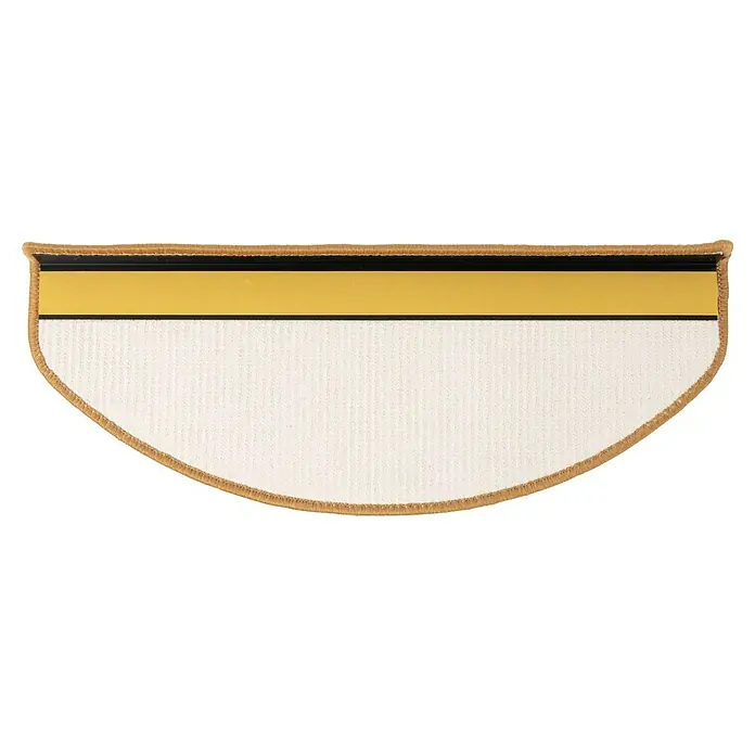 Stufenmatte Premium - 65 x 23,5 cm, 100 % Sisal, Kork - Halbmondförmige Treppenmatte mit beiger Farbe, braunem Rand und gelbem Klebestreifen für sicheren Halt auf Treppen.